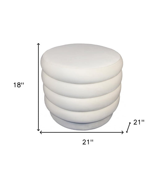 21" White Velvet Tufted Round Cocktail Ottoman