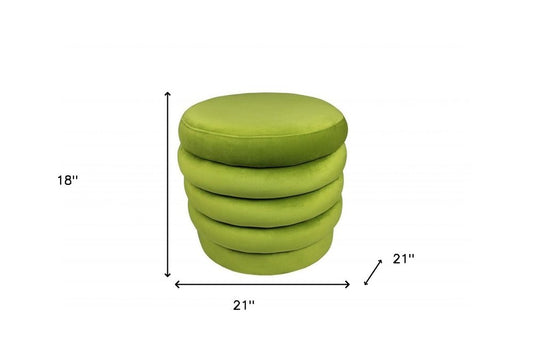 21" Green Velvet Tufted Round Cocktail Ottoman