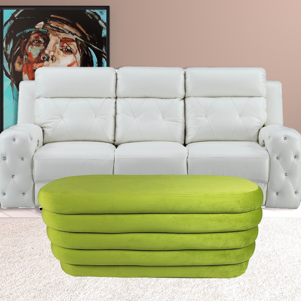 44" Green Velvet Tufted Oval Ottoman