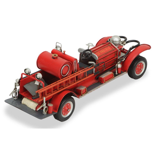 6" Red and Silver Metal Hand Painted 1920's Fire Truck Model Car