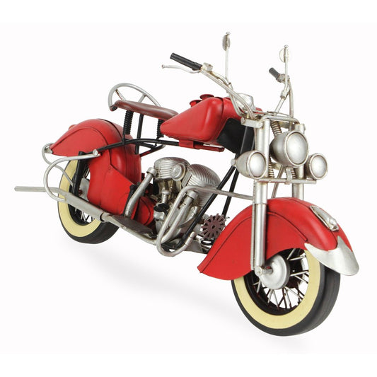 8" Red and Silver Metal Hand Painted Model Motorcycle Tabletop Sculpture