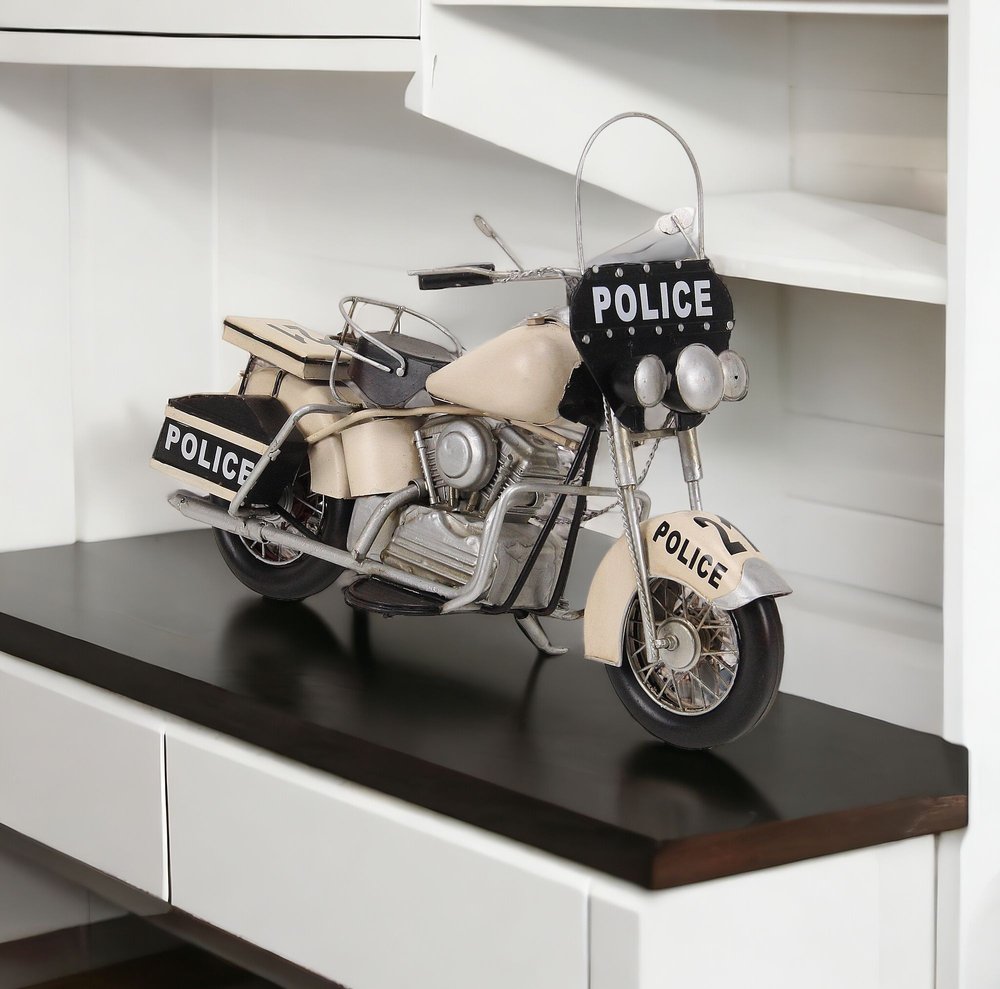 10" Cream Metal Hand Painted Model Motorcycle