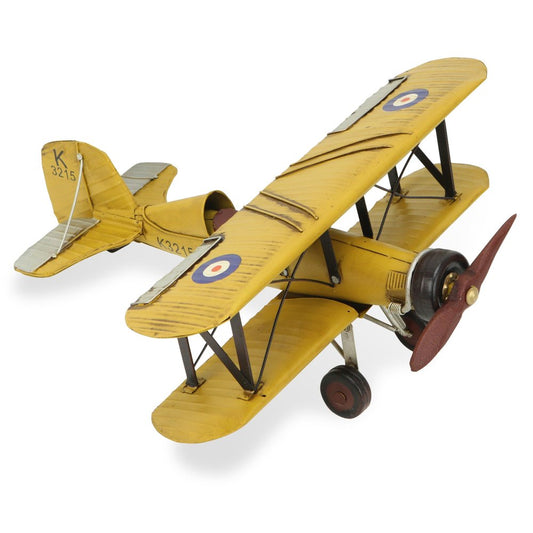 6" Yellow and Black Metal Hand Painted Model Airplane Tabletop Sculpture
