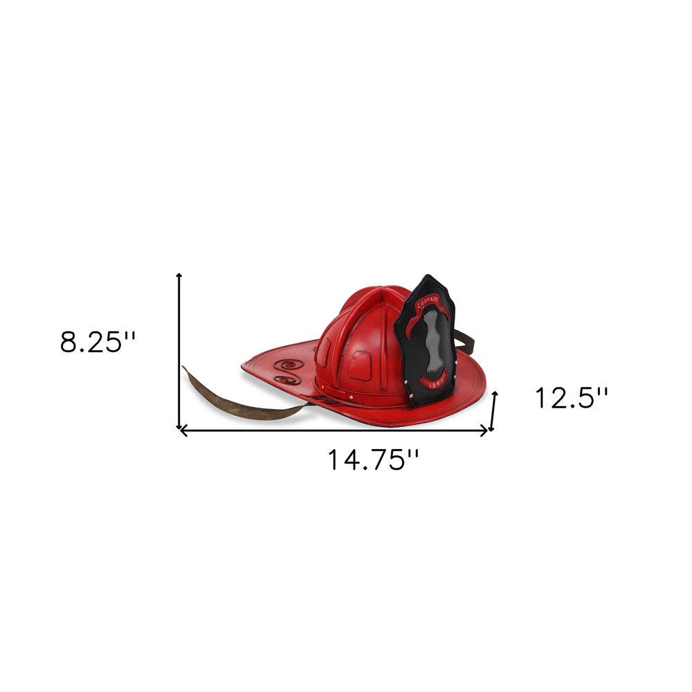 8" Red and Black Metal Fireman Hand Painted Figurine Tabletop Sculpture