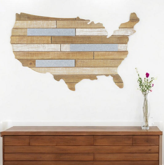 14" X 24" Brown and Gray Wood and Metal Hanging Dimensional Sculpture