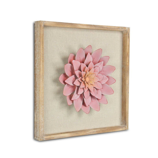 12" X 13" Pink and Off White Flower Wood and Metal Wall Decor