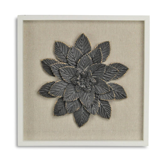 12" X 13" Black And Gold Flower Wood and Metal Wall Decor