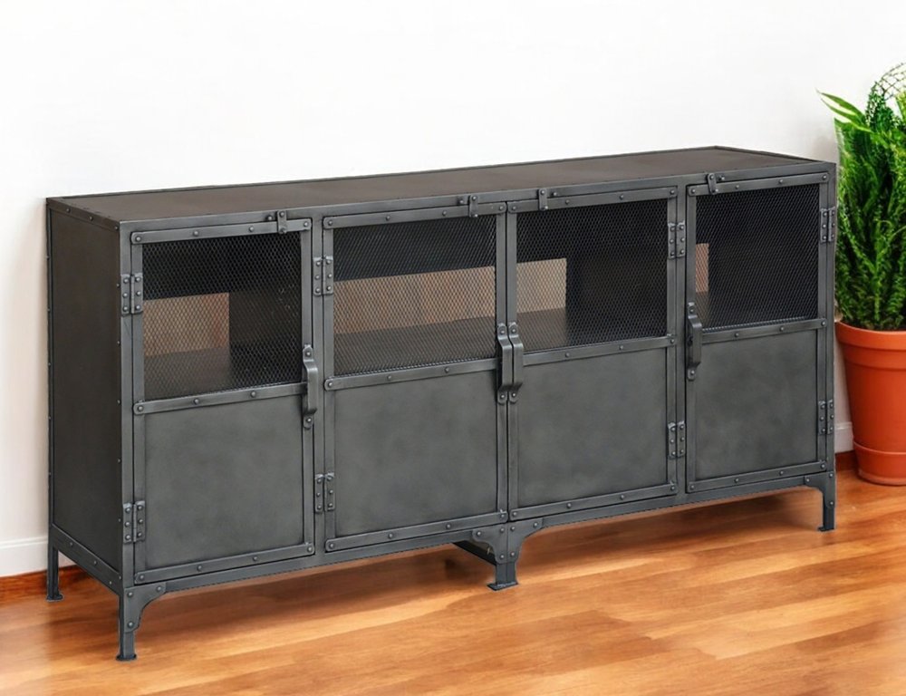 72" Dark Gray Metal Enclosed Storage TV Stand
