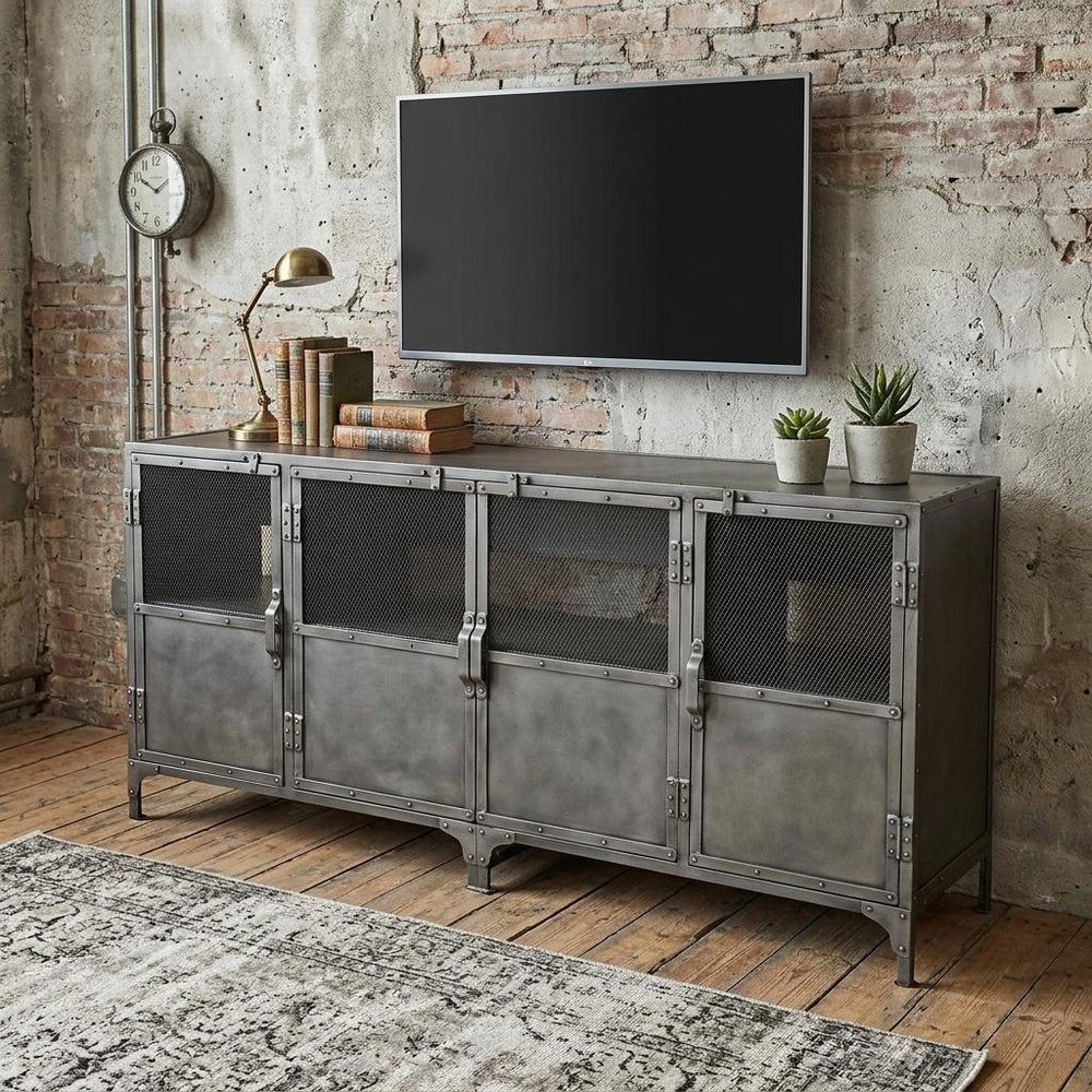 72" Dark Gray Metal Enclosed Storage TV Stand