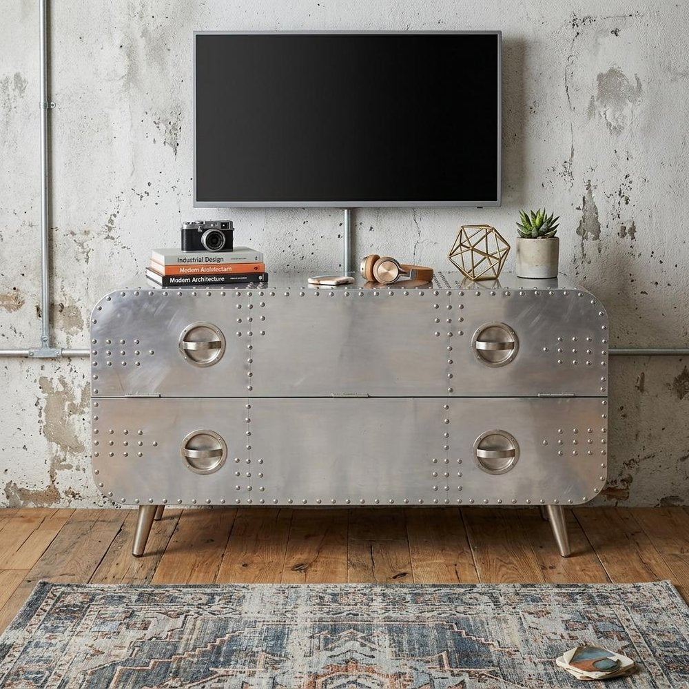 44" Silver Aluminum Enclosed Storage TV Stand