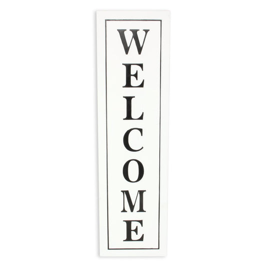 39" X 11" White and Black Welcome Metal Wall Decor