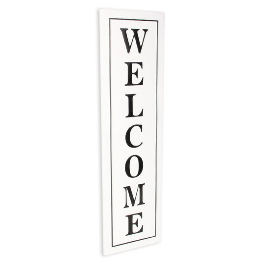 39" X 11" White and Black Welcome Metal Wall Decor