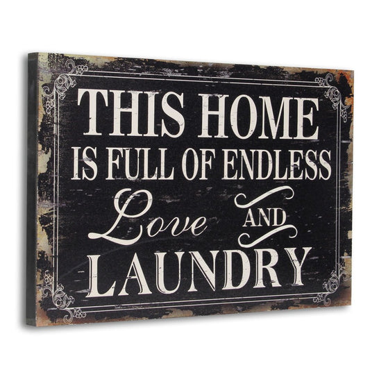 16" X 24" Black and White Endless Love And Laundry Wood Wall Decor