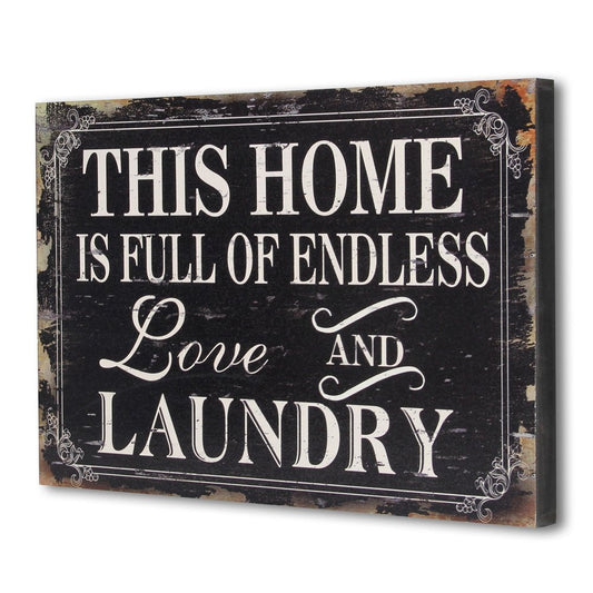 16" X 24" Black and White Endless Love And Laundry Wood Wall Decor