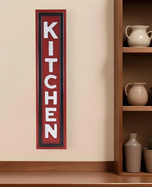 37" X 8" Red and White Kitchen Metal Wall Decor