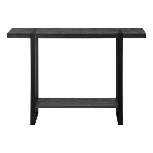 47" Black Wood and Metal Distressed Sled Console Table With Shelf
