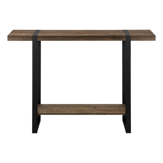 47" Brown and Black Wood and Metal Distressed Sled Console Table With Shelf