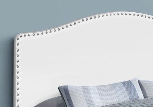 White Faux Leather Upholstered Arched Queen Headboard With Nail Head Trim