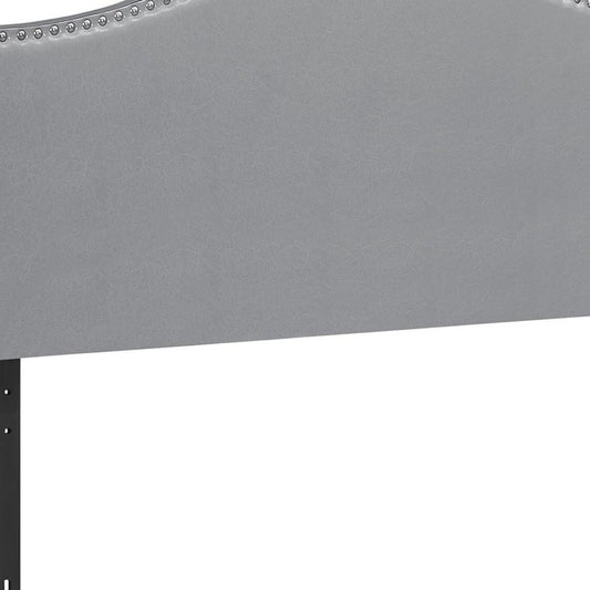 Gray Faux Leather Upholstered Arched Queen Headboard With Nail Head Trim