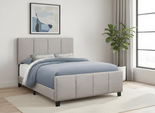 Gray and Black Tufted Linen Queen Bed Frame