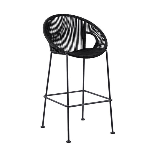 40" Black Metal Low back Outdoor Counter Height Bar chair with Footrest