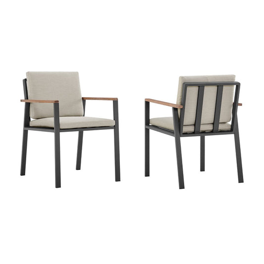 Set of Two 22" Light Gray Solid Wood Outdoor Dining Chair with Taupe Cushion