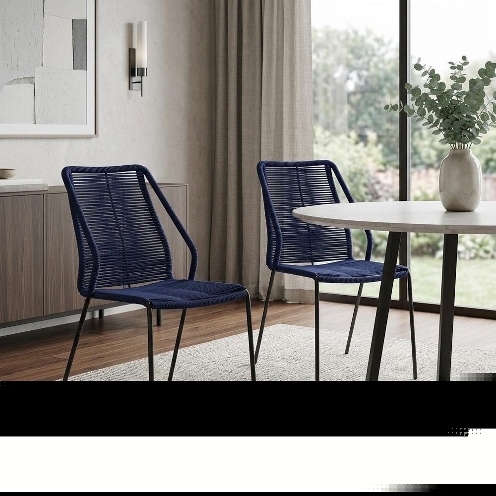 Set of Two 22" Blue Metal Outdoor Dining Chair