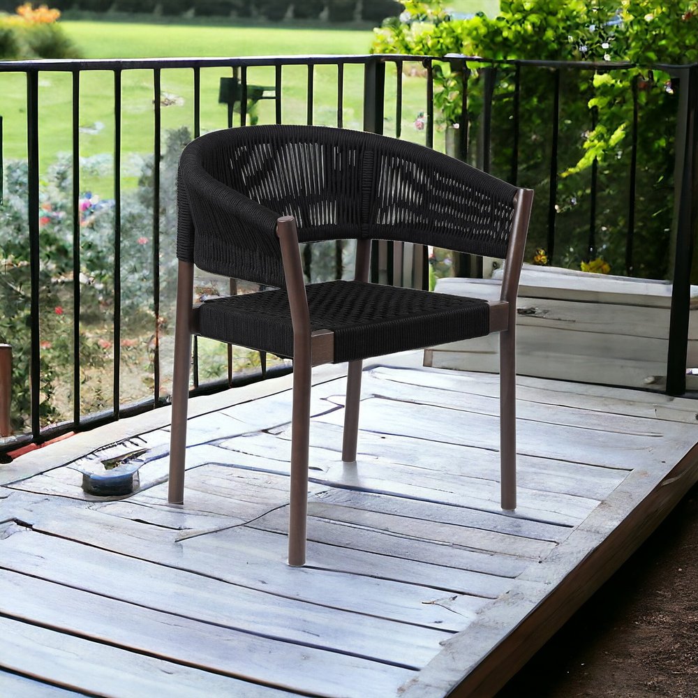 Set of Two 26" Black Solid Wood Outdoor Dining Chair