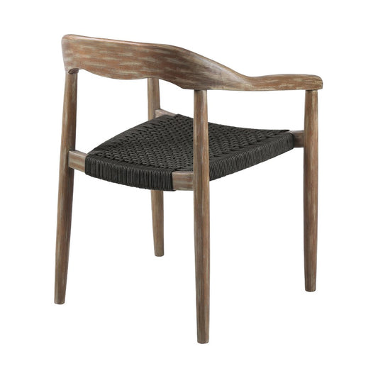 Set of Two 22" Black and Natural Wood Solid Wood Outdoor Dining Chair