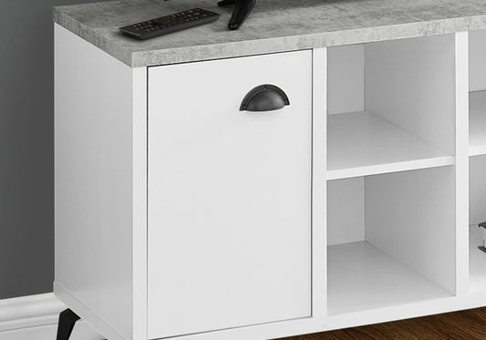 47" Gray And White Wood Enclosed and Open Storage TV Stand
