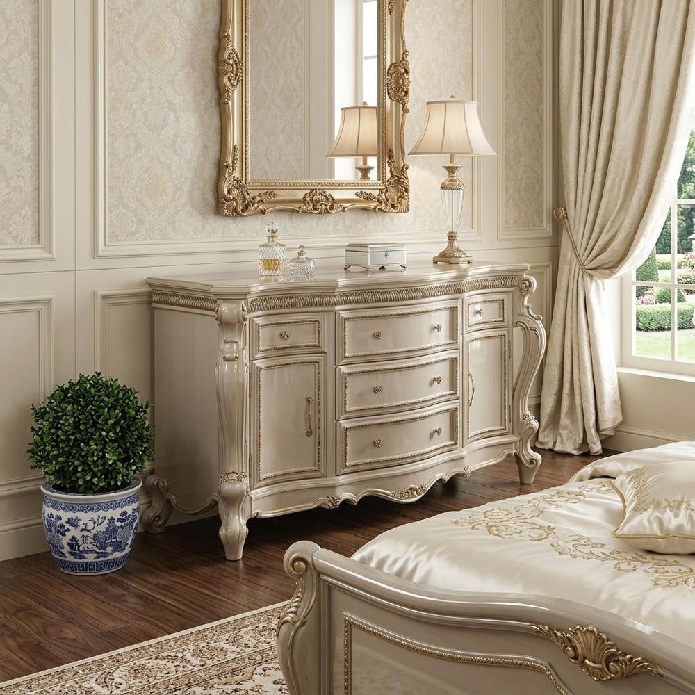 69" Pearl Solid and Manufactured Wood Five Drawer Triple Dresser