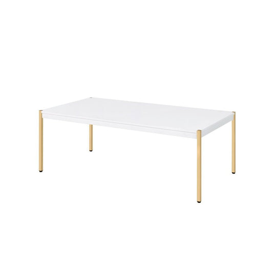 48" White and Gold Wood And Metal Coffee Table