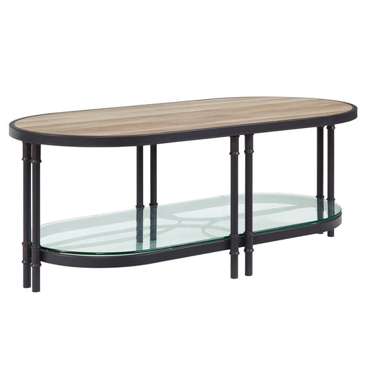 47" Natural Metal Oval Sled Coffee Table With Shelf