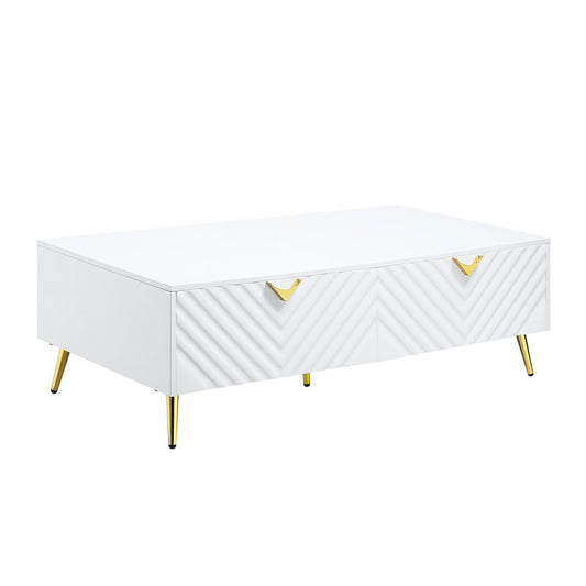 53" White Wood And Metal Coffee Table With Four Drawers