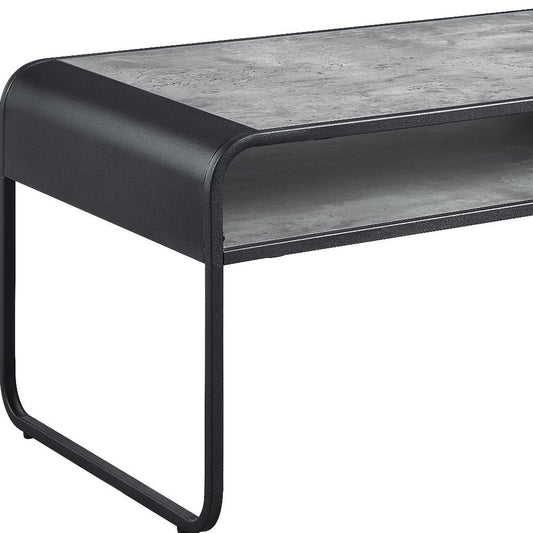 42" Gray and Black Concrete And Metal Sled Coffee Table With Shelf
