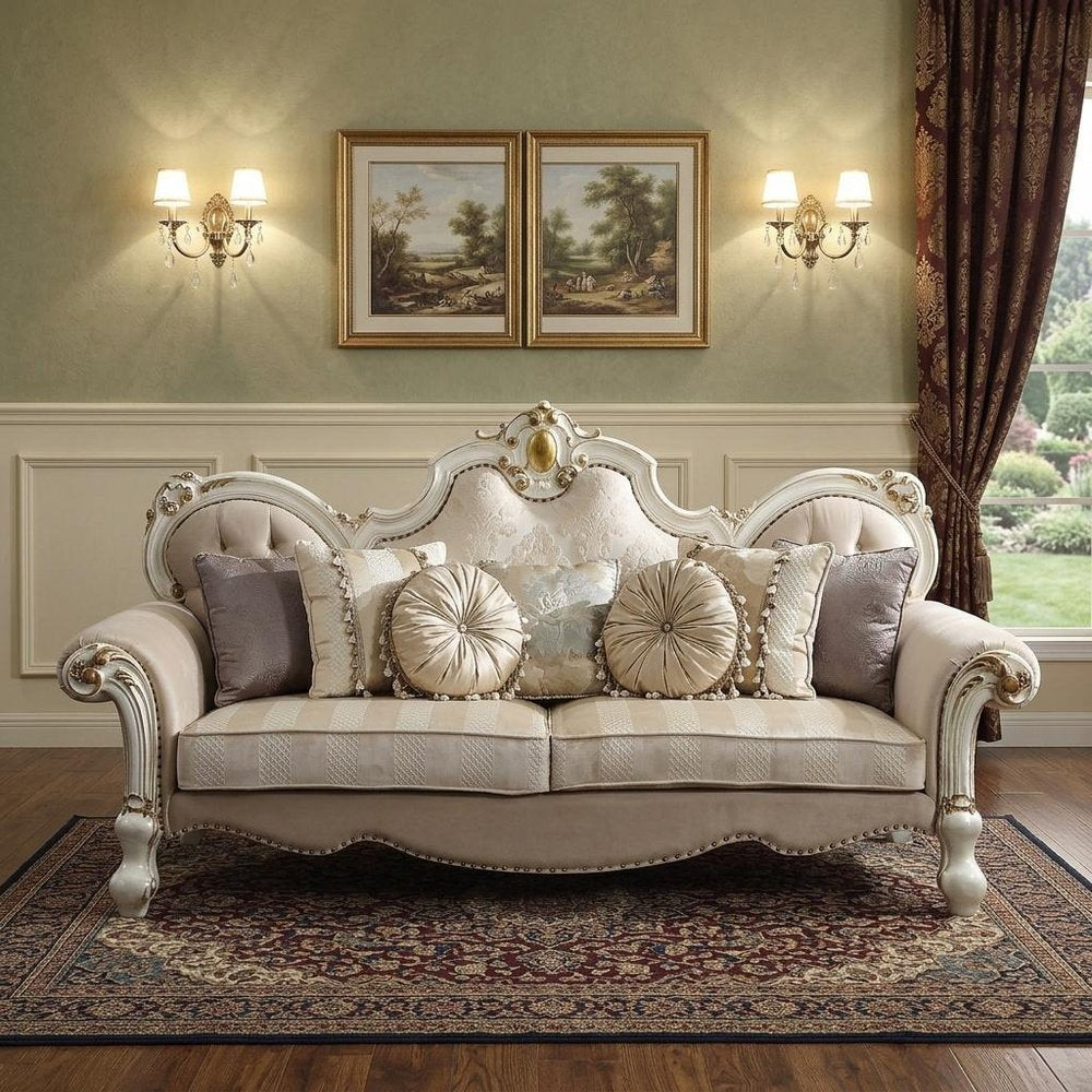 93" Pearl Velvet Sofa And Toss Pillows