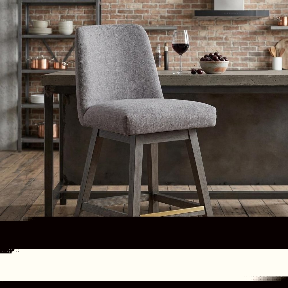 26" Taupe and Gray Solid Wood Counter Height Swivel Bar Chair