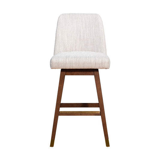 Beige and Brown Solid Wood Bar Height Swivel Bar Chair