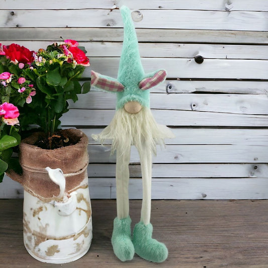 23" Blue and White Fabric Christmas Standing Gnome Tabletop Sculpture