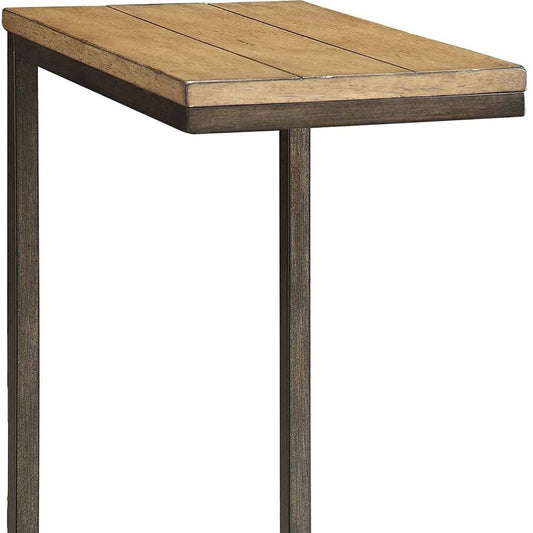 25" Oak and Black Distressed Solid Wood and Steel Frame End Table