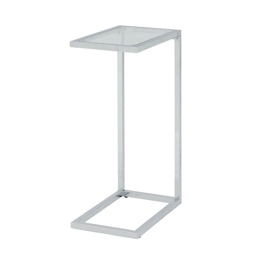 26" Clear And White Glass And Steel Sled End Table