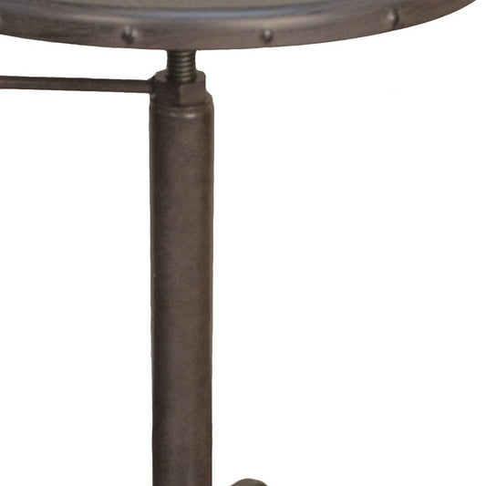 Gunmetal and Brown Iron Height Adjustable Round Pedestal End Table
