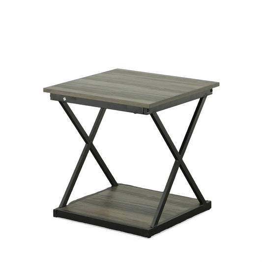 20" Gray and Black Wood and Iron Square Frame End Table With Shelf