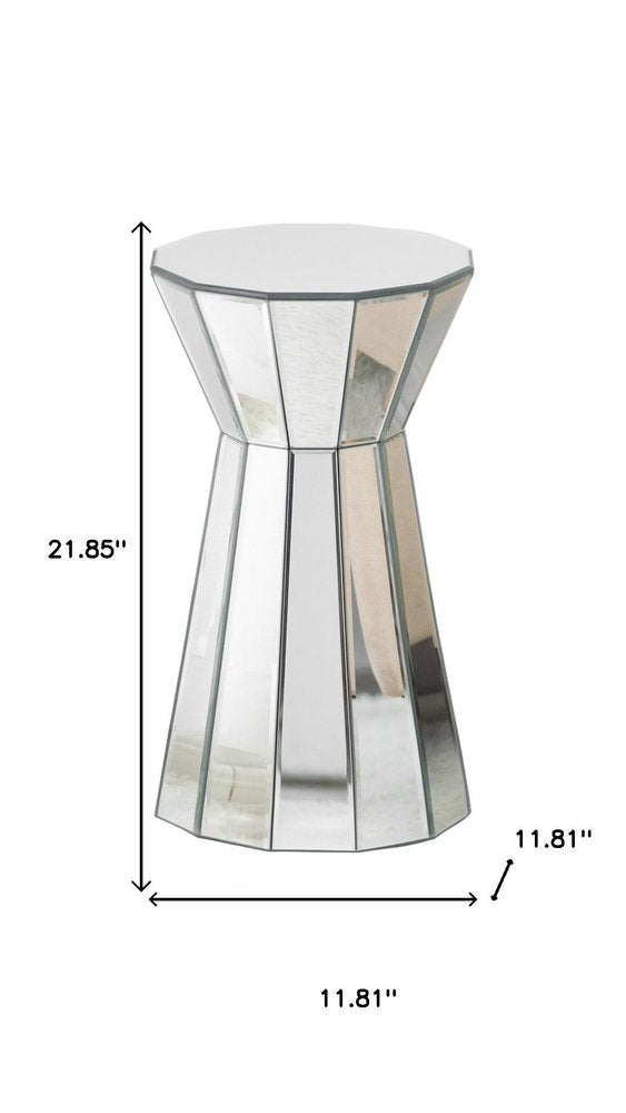 22" Silver Glass Round Mirrored End Table