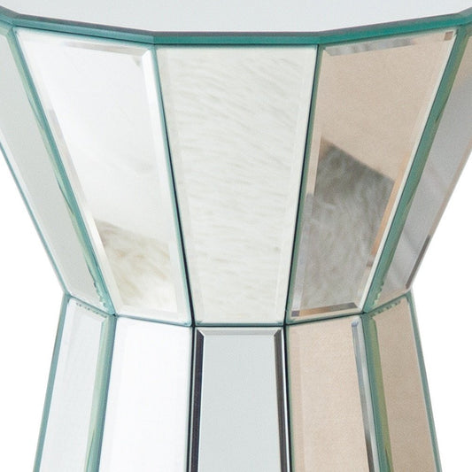 22" Silver Glass Round Mirrored End Table