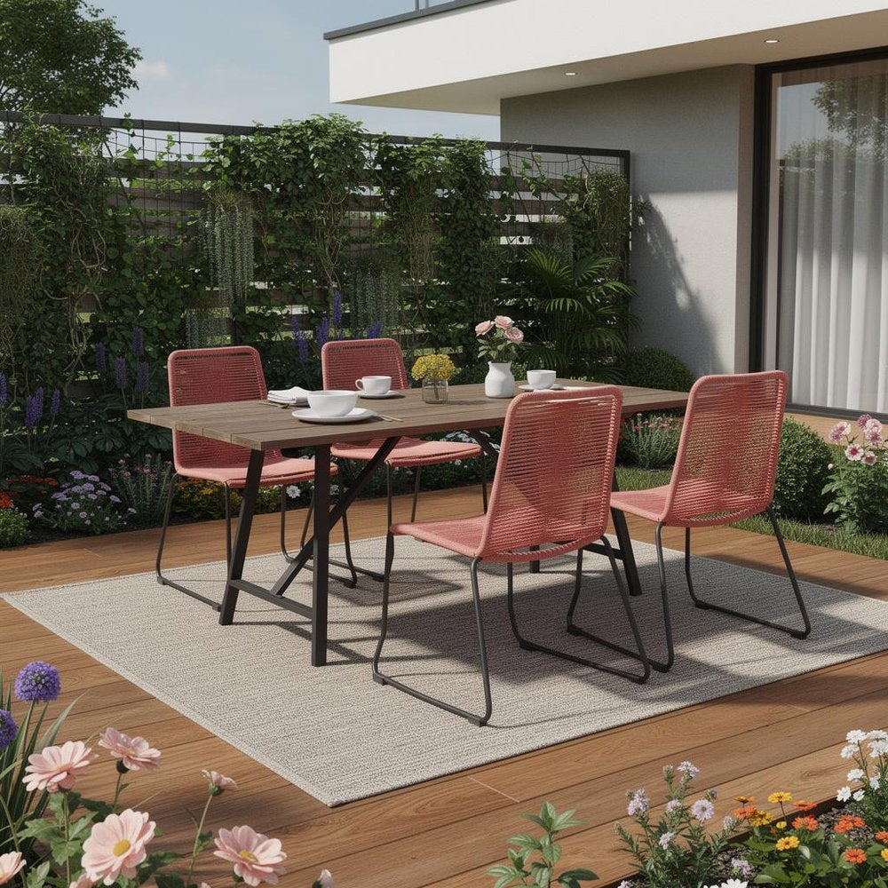 Five Piece Brown and Black Solid Wood Dining Set with Four Chairs