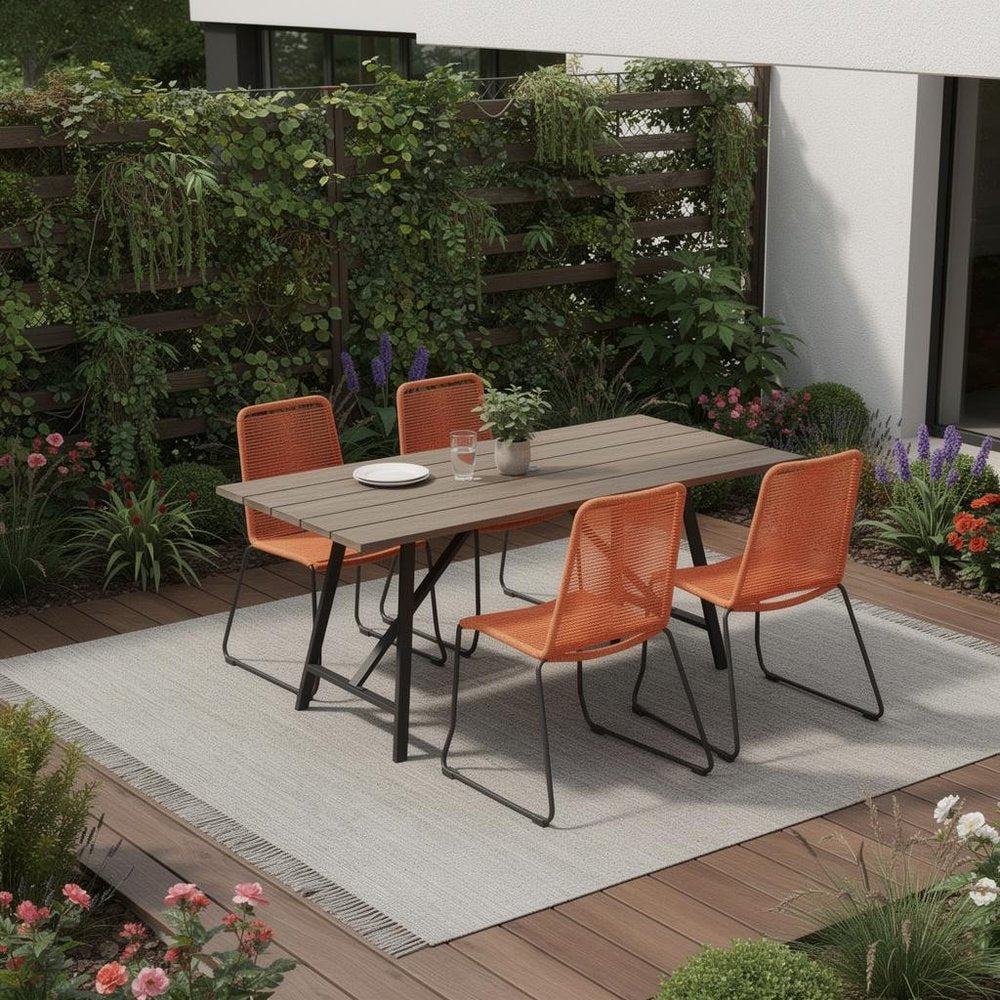 Five Piece Brown and Black Solid Wood Dining Set with Four Chairs