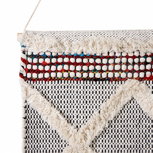 36" X 20" Red And White Geometric Cotton Square Hanging Tapestry