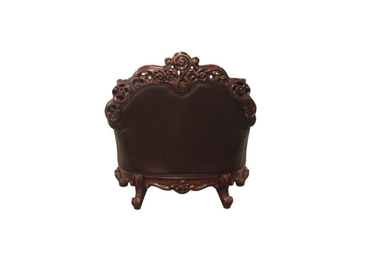 48" Dark Brown Faux Leather Tufted Chesterfield Chair And Toss Pillow