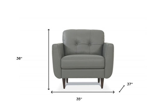 35" Gray and Black Genuine Leather Tufted Arm Chair